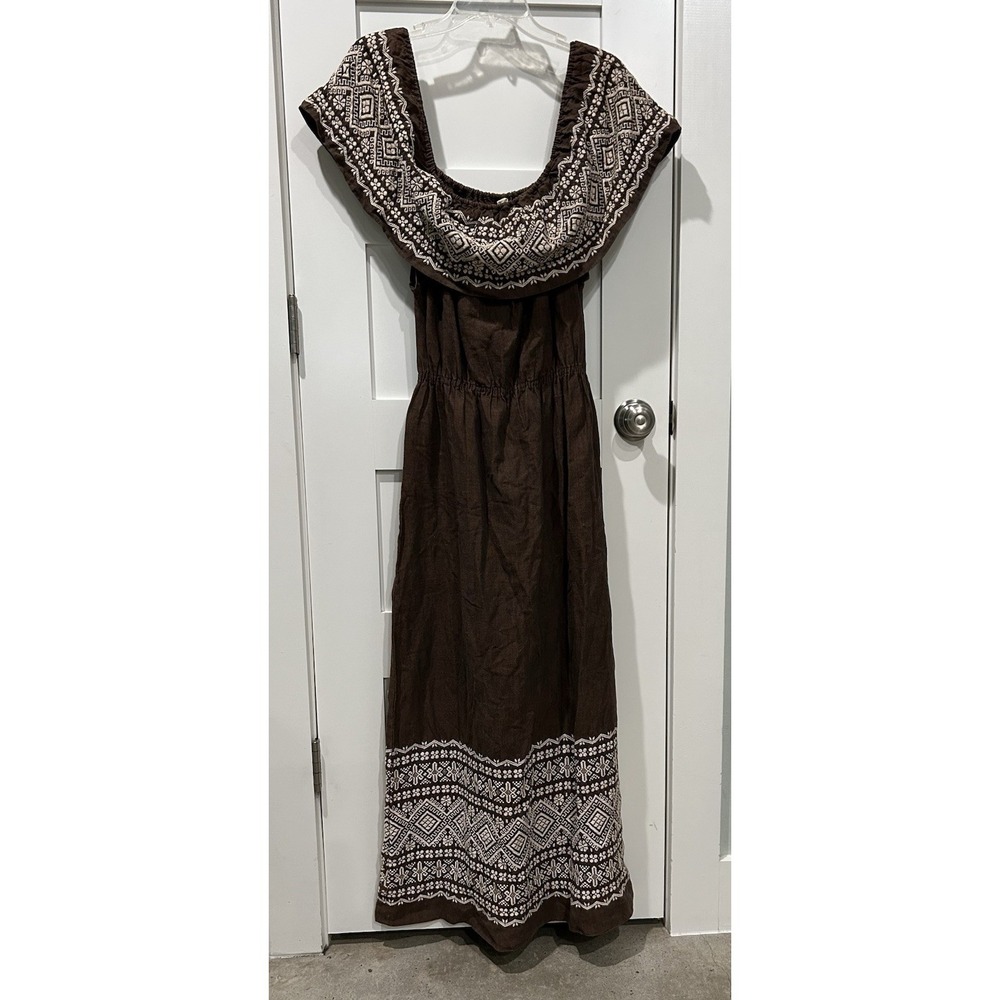 Neiman Marcus Vintage Embroidered‎ Maxi Off Shoulder Peasant Dress M Guatemala